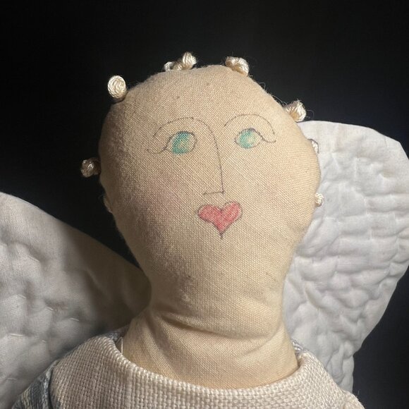VTG Handmade Farmhouse Style Floral Fabric Angel Doll w/ Twisted Twig Heart 14" - Picture 9 of 10